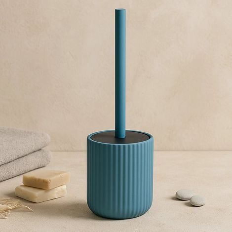 Exagonshop Portascopino wc a pavimento in ceramica blu pastello