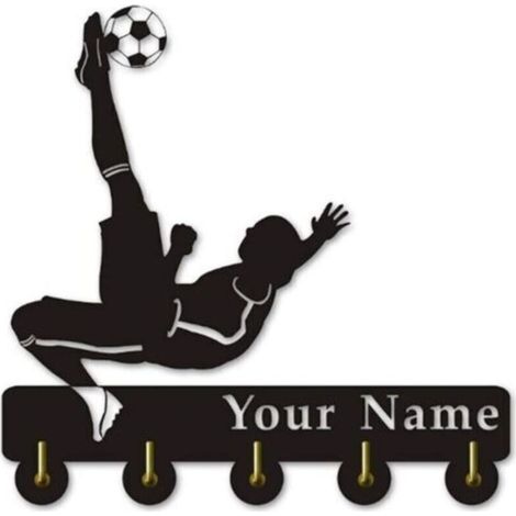 Personnalisez votre nom for des thèmes de football sympas Cintre en bois Cadeau unique Vêtement Chapeau Crochet clé/Porte-manteau/Crochet mural Décoration/Crochet porte-serviette, Noir Crochets po
