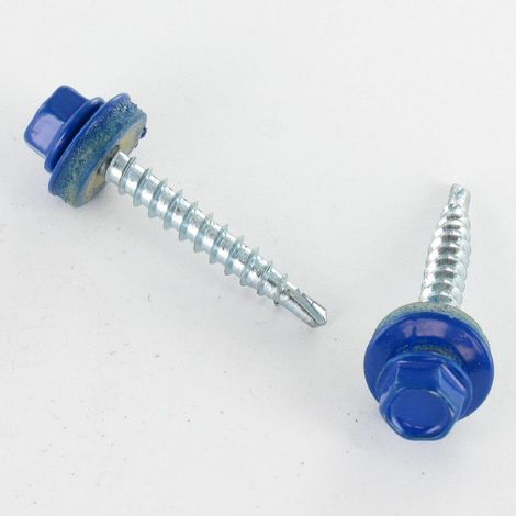 Vis autoperceuse Tête hexagonale TH 4.8X35 Rondelle d'étanchéite EPDM Acier zingué RAL5005 bleu de sécurite-1 pièce