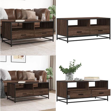 vidaXL Couchtisch Braun Eichen-Optik 100x50x45 cm Holzwerkstoff Metall (1/5)