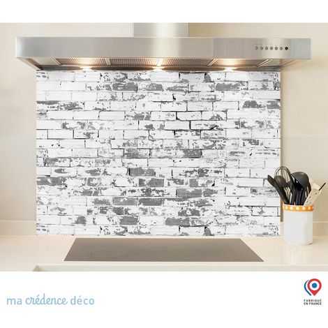 Fond de hotte : Mur briques noir et blanches - Verre trempé - 60 cm - 45 cm (1/5)