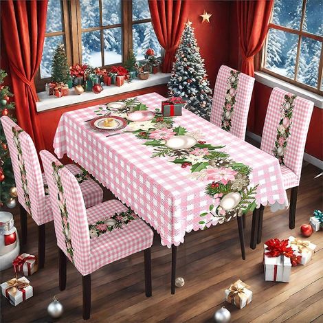 Nappe de Noël chaude, classique dorée, décoration de Noël, nappe et housse de chaise, ensemble TC-37 tout compris (nappe imperméable 140210cm + (1/3)