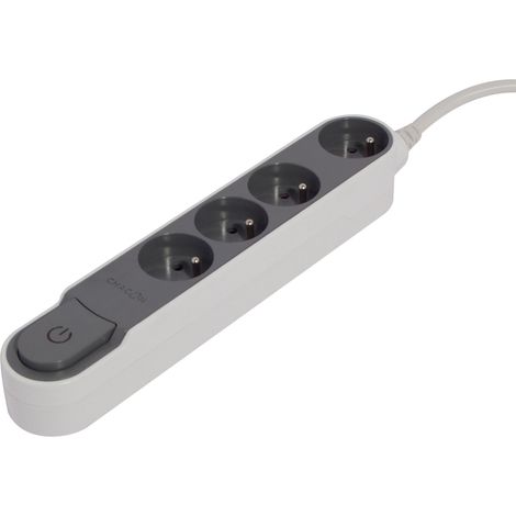 Bloc multiprise Design 4x16A 1,5m + interrupteur - Gris/Blanc - Chacon (1/3)