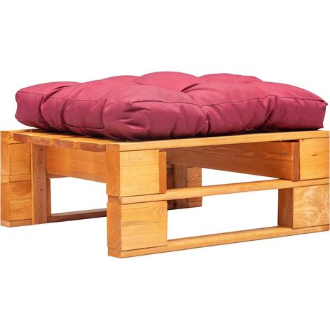 Canapé de jardin palette Canapé Repose-pied relax - et coussin rouge Marron miel Bois BV849944 - BonneVie (1/4)