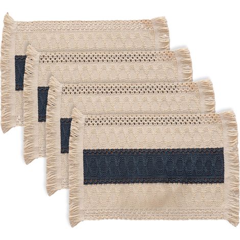Ensemble de 4 sets de table bohèmes, napperons tissés style campagnard, sacs en coton naturel, pour la table à manger et la cuisine (1/5)