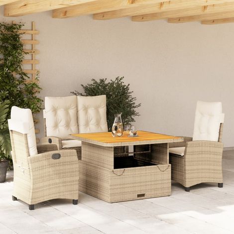 Ensemble à manger de jardin coussins 4 pcs-Salon de jardin beige résine tressée 327472 (1/5)