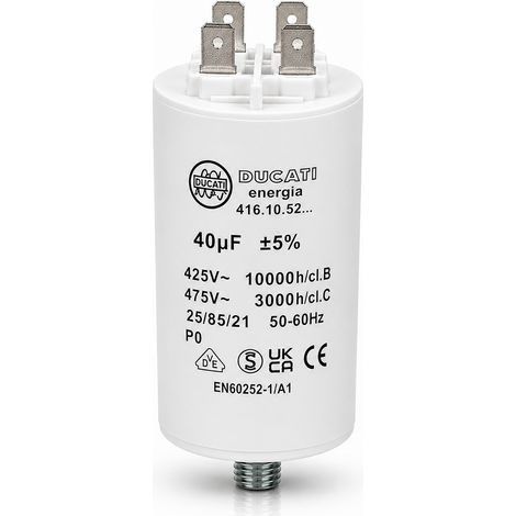 Condensateur Permanent Double Faston pour Moteur Monophasé – 425 à 475 V AC - 40 uF - (1/5)