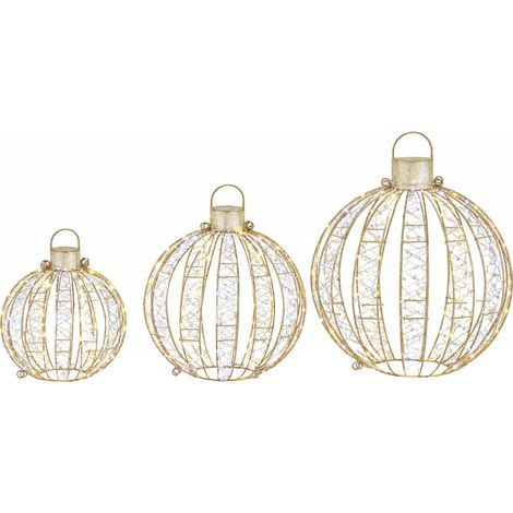 Ensemble de 3 boules de Noël lumineuses pour l'extérieur, 360 LED blanc chaud/blanc froid, lumière continue et clignotante, minuterie 24 heures (1/5)