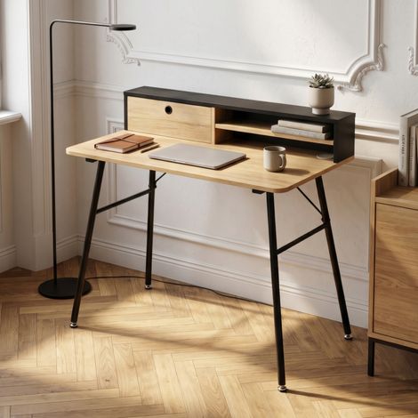 Bureau Var 93 x 90 x 50 cm noir / effet chêne [en.casa] (1/5)