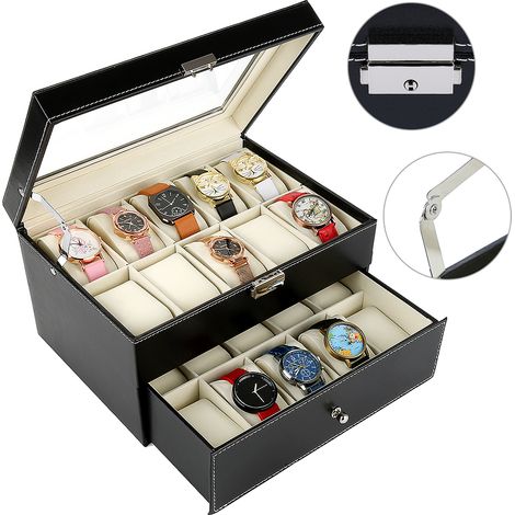 Skecten Caja de reloj para 20 caja de almacenamiento Caja de almacenamiento de relojes para relojes y joyas (1/5)