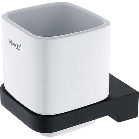 Nimco Maya - Bote de cepillo y pasta de dientes con soporte, cerámica blanca/negra mate MAC 29058K-90 (1/3)