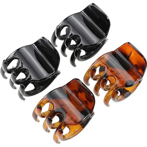 Juego de 4 pinzas para el cabello, tamaño mediano 3,5 cm, plástico negro y marrón, para mujeres y niñas. (1/5)