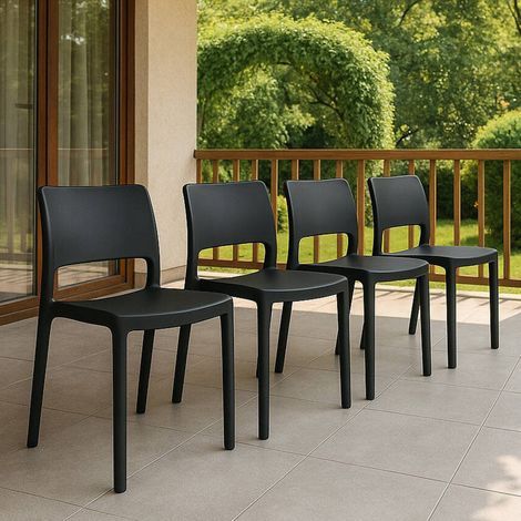 Dmora - 4er Set Gartenstühle Ancona, Gartensitz, Für drinnen und draußen, Stapelbar, Made in Italy, 47x53 h82 cm, Anthrazit (1/3)