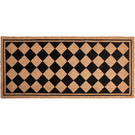 Felpudo de fibra de coco antideslizante 55 x 120 cm con base de PVC motivo a cuadros beige y negro Cardona (1/5)