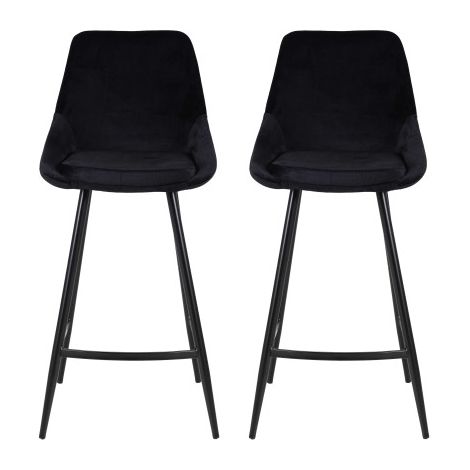 Lot de 2 chaises de bar H75 cm en velours noir - ORMOY (1/4)