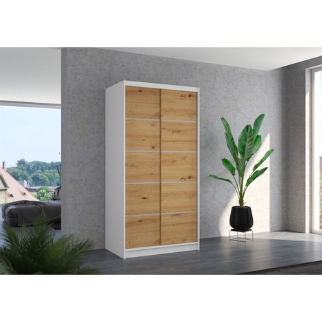 Schiebetürenschrank Schrank Nr.130 in Weiß- Artisan matt 100x200x58 cm (1/3)