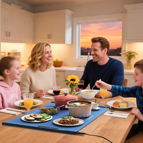 Format Enroulable avec Sac Tapis Chauffant Alimentaire Électrique Maintien au Chaud Buffet Chauffe 10s Bleu (1/3)