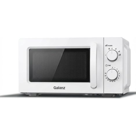 Micro-ondes 20 l, 700 W, Solo avec bouton rotatif mécanique, 6 niveaux de puissance, minuterie de 30 minutes, plaque tournante en verre pour un nettoyage facile, facile à utiliser, blanc (1/5)