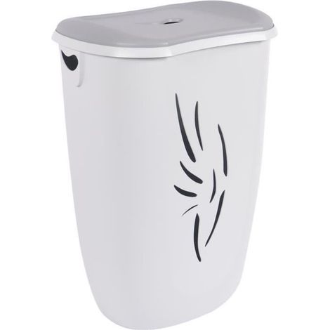 Les Tendances – Coffre à linge 40 L gris béton – Couvercle blanc cérusé – Dimensions 40 x 30 x 57 cm – Plastique robuste et durable (1/2)