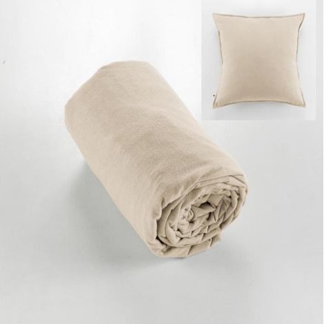 Drap housse flanelle chaude 160 x 200 cm Bonnet 30 cm + 2 taies 63 x 63 Beige (1/4)