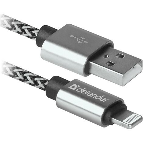 Defender USB-Lightning-USB-Kabel 1 m 2,1 A Weiß-Schwarz (1/3)