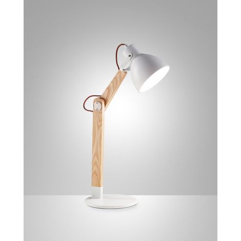 Lampada da Tavolo Sveva in Metallo e Legno Bianco/Frassino, Attacco E27, Design Elegante, Ideale per Illuminazione d'Interni, 230V, Classe II