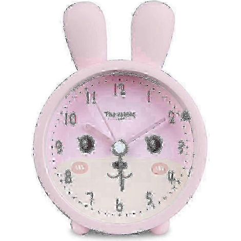 Réveil pour enfants en forme de lapin, mouvement à quartz lumineux et silencieux, en plastique rose, idéal pour les chambres. (1/5)
