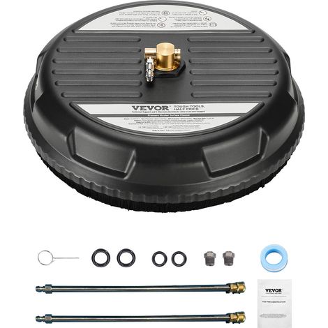 VEVOR Idropulitrice per Superfici in Plastica con 4 Ruote, 206,8 bar Max, Connettore Rapido da 1/4, 2 Ugelli a Spruzzo, 2 Lance Estese, per Cemento, Patio, Marciapiede, 385 mm, Nero