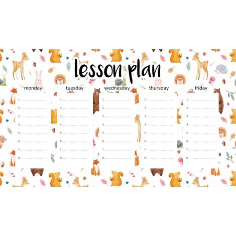 Piano di lezione magnetico per bambini: Animali ad acquerello, 30x17,5 cm
