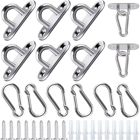 12 Pièces Platine Oeil INOX M5 Platine Ancrage Mousqueton Oeillet INOX Crochet de Plafond avec Vis et Tube d'expansion pour Crochets Balançoires Hamacs Auvents Accessoires de Pont de Bateau (1/5)