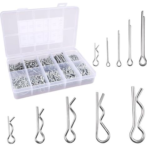 558 Pièces Assortiment Goupilles Fendues R Clips, Goupilles de Verrouillage 10 Tailles avec Boîte de Rangement, Cotter Pins pour Voiture Remorque Tracteur Tondeuse (1/5)