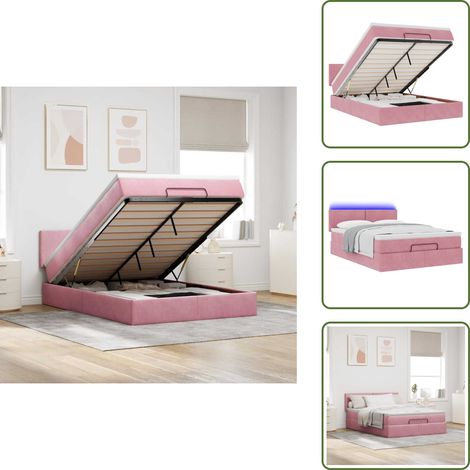 Coprimaterasso - vidaXL Struttura Letto Pouf con Materasso Rosa 140x190 cm in Velluto - Stoccaggio sotto il letto