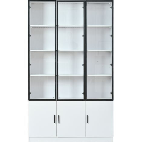 Vitrine blanche 120x32x200 cm avec 6 portes en verre et éclairage LED contrôlable par application (1/5)