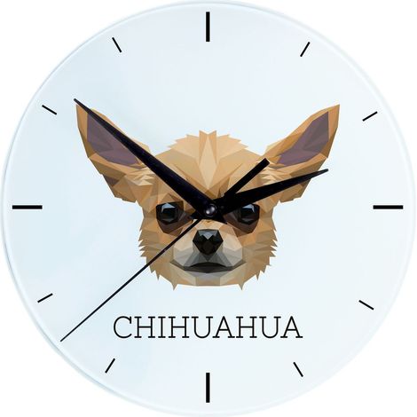 Chihuahua a pelo corto - orologio da parete geometrico con foto e iscrizione di Art-Dog (1/4)