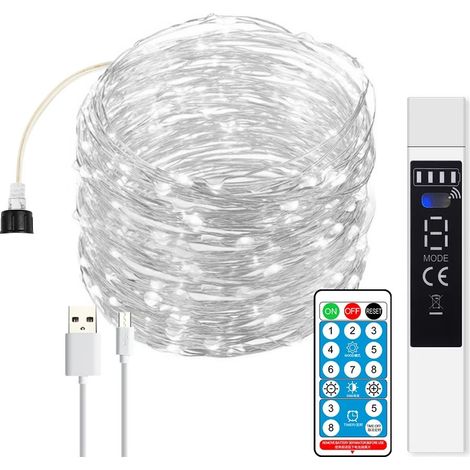 Jandei - Guirnalda luces USB recargable 10m 100leds FRIO con mando 1800MA bateria
