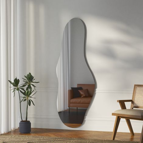 Boromal Standspiegel 60x165cm groß Asymmetrischer Ganzkörperspiegel, Wandspiegel Asymetrischer Wandmontage Standspiegel für Ankleidezimmer, Schlafzimmer, Wohnzimmer, Badezimmer