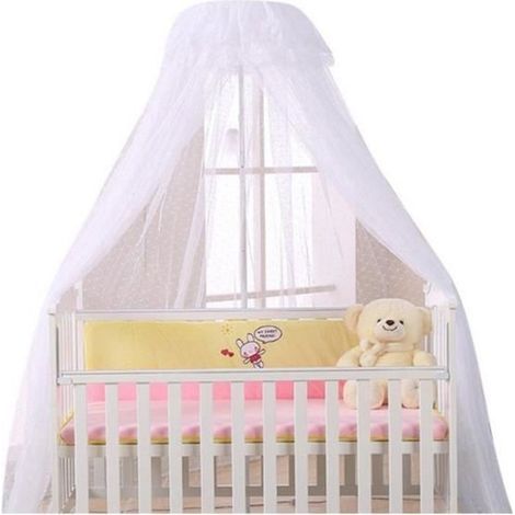 Großes Himmelbett (weiß) mit Moskitonetz für Babybetten, schützt vor Insekten, Spinnen und Mücken und wird mit einer weißen Stange geliefert. (1/4)