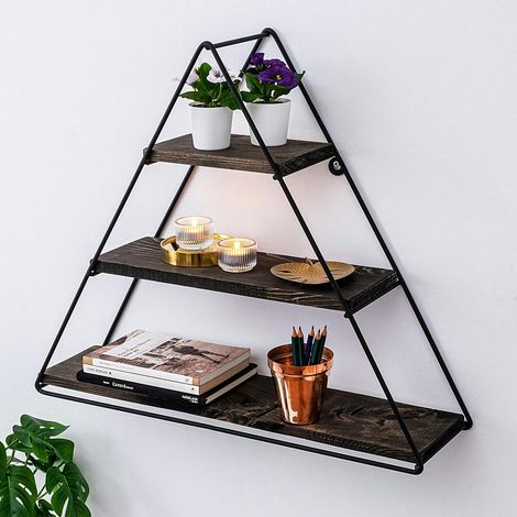 Etagère noire décorative triangle décor bois foncé JENA (1/5)
