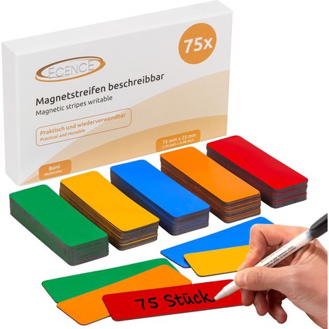 75 Magnetstreifen beschreibbar Etiketten Magnete Schilder bunt 75x25mm (1/4)
