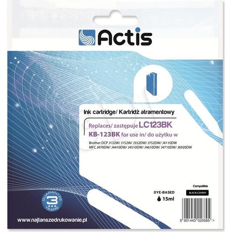 ACTIS KB-123Bk - Reemplazo de tinta para Brother LC123BK/LC121BK, pigmento negro