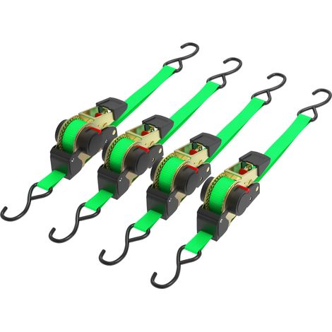 Wiltec Automatik Zurrgurt 4er Set 320 daN Zuglast 3 m x 25mm PES Spanngurt mit S-Haken selbstaufrollend, ideal für Autotransport