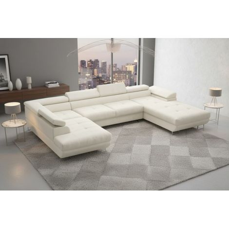Wohnlandschaft Schlafsofa GIANLUCA in Stoff Gerra Creme Ottomane 105 cm Rechts (1/5)