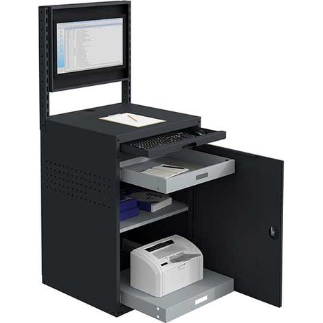 Armoire informatique fixe - Gris anthracite - Box écran 24 pouces inclinable et plateau - W040010029-GCGA