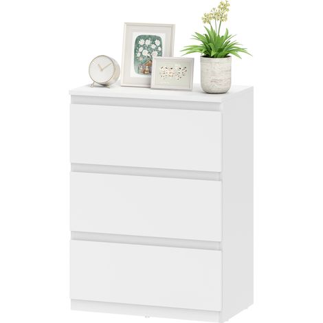 Bureau à 3 tiroirs, meuble de rangement moderne blanc pour chambre à coucher (1/5)