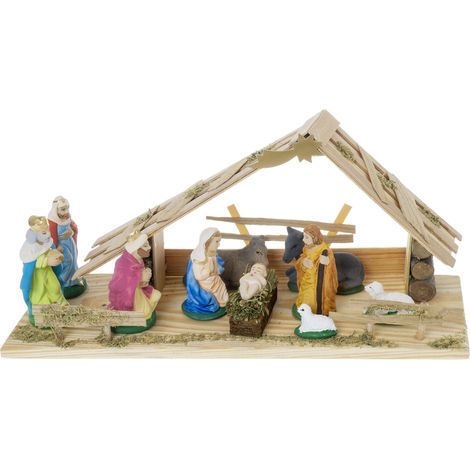 Grande crèche en bois d'une seule pièce, 17 cm de haut (1/2)