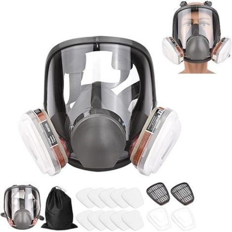 16-Piece Set - Reusable Full-Face Mask - Gas Mask - Spray Paint - Wide Vision - Suitable for Spray Painting, Polishing, and Welding - Steam Mask - Firefighter Mask