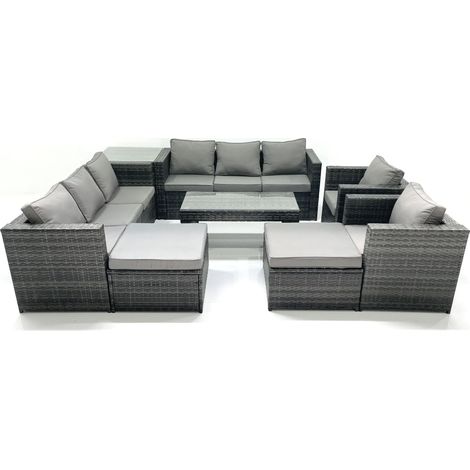 Fimous Ensemble de meubles de jardin en polyrotin avec Table basse Fauteuil Table d'appoint 2 Grand tabourets Gris foncé mixte (1/5)