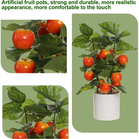 Petit arbre fruitier artificiel décoratif en pot blanc, idéal pour la cuisine ou l'intérieur. (1/5)