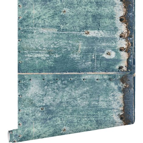 papier peint plaques métalliques turquoise et brun rouille  - ESTAhome