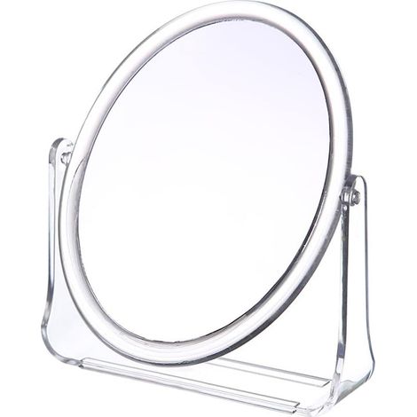 Miroir de maquillage double face rotatif à 360° (rond) - miroir de bureau pliable - miroir de maquillage sur pied adapté à la salle de bain, à la chambre